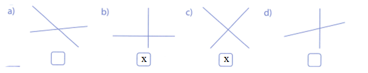 Đánh dấu (x) vào ô trống đặt dưới những hình có hai đường thẳng vuông góc: (ảnh 2)