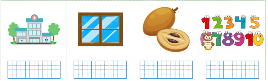 Viết “y tế xã, cửa sổ, chữ số, hồng xiêm” dưới hình phù hợp.  (ảnh 1)