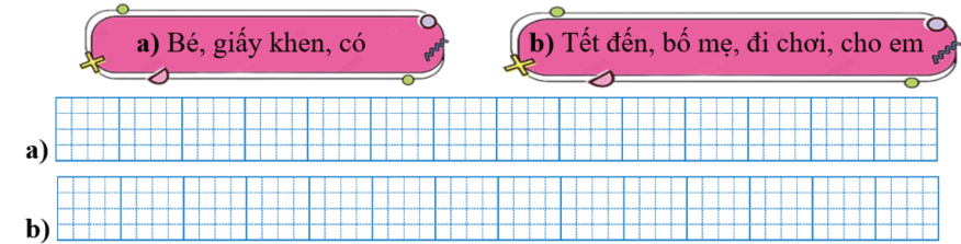 Sếp các từ ngữ thành câu rồi viết lại câu:  (ảnh 1)