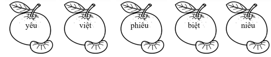 Tô màu xanh lá vào tiếng chứa vần “iêu”, màu xanh dương vào tiếng chứa vần “yêu”: (ảnh 1)