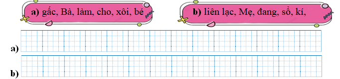 Sếp các từ ngữ thành câu rồi viết lại câu: (ảnh 1)