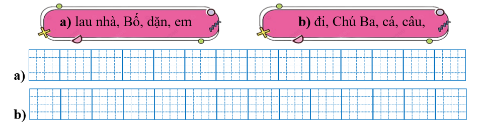 Sếp các từ ngữ thành câu rồi viết lại câu: (ảnh 1)