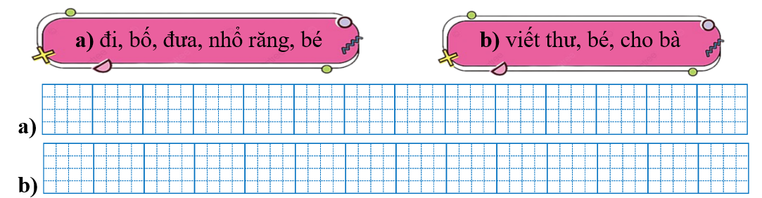 Sếp các từ ngữ thành câu rồi viết lại câu: (ảnh 1)