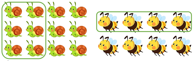 Khoanh tròn vào 1/2  số con vật trong mỗi hình (ảnh 3)