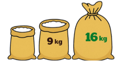 Một bao gạo nặng 16 kg, được chia vào một túi to và một túi bé. Biết túi to nặng (ảnh 1)