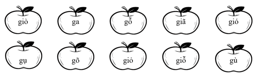 Tô màu vàng cho quả táo có “gi”, tô màu đỏ cho quả táo có “g” (ảnh 1)