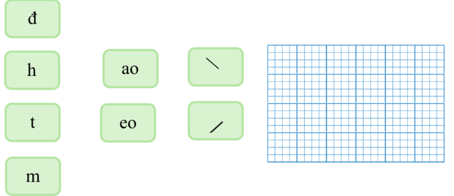 Em hãy ghép các chữ, các vần và các dấu thanh sau thành từ có nghĩa và viết lại: (ảnh 1)