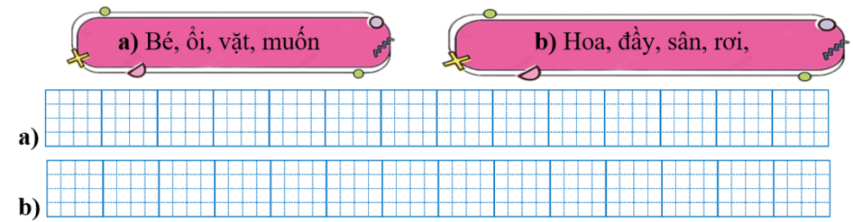 Sếp các từ ngữ thành câu rồi viết lại câu: (ảnh 1)