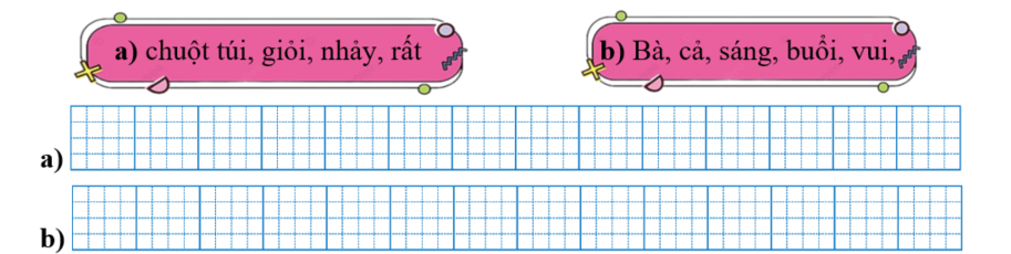 Sếp các từ ngữ thành câu rồi viết lại câu: (ảnh 1)