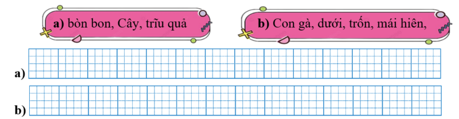 Sếp các từ ngữ thành câu rồi viết lại câu: (ảnh 1)
