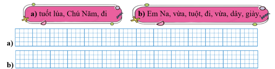 Sếp các từ ngữ thành câu rồi viết lại câu: (ảnh 1)