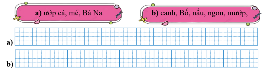 Sếp các từ ngữ thành câu rồi viết lại câu: (ảnh 1)