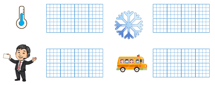 Em hãy điền từ “xe buýt, nhiệt độ, thuyết trình, bông tuyết” thích hợp vào các hình sau: (ảnh 1)