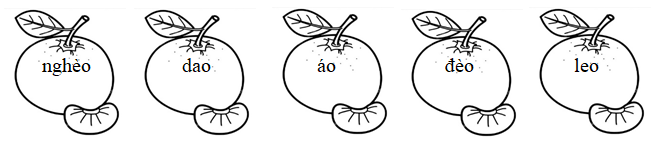 Tô màu xanh lá vào tiếng chứa vần “ao”, màu xanh dương vào tiếng chứa vần “eo”: (ảnh 1)