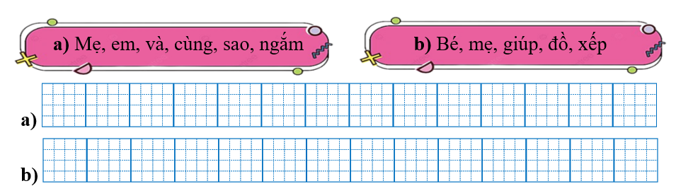 Sếp các từ ngữ thành câu rồi viết lại câu: (ảnh 1)