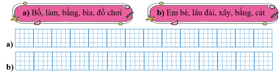 Sếp các từ ngữ thành câu rồi viết lại câu: (ảnh 1)