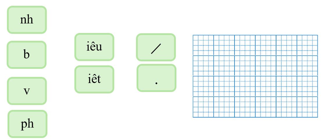 Em hãy ghép các chữ, các vần và các dấu thanh sau thành từ có nghĩa và viết lại: (ảnh 1)