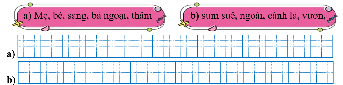 Sếp các từ ngữ thành câu rồi viết lại câu: (ảnh 1)