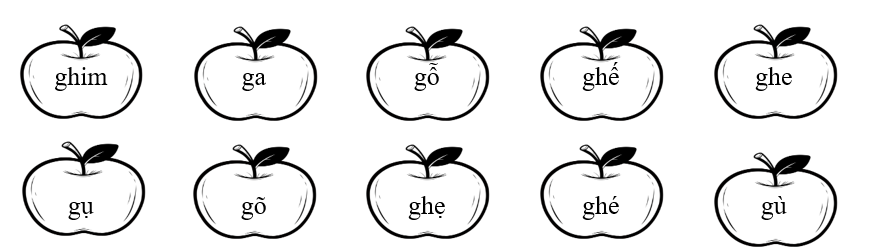 Tô màu vàng cho quả táo có “gh”, tô màu đỏ cho quả táo có “g”     (ảnh 1)