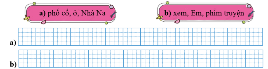 Sếp các từ ngữ thành câu rồi viết lại câu: (ảnh 1)