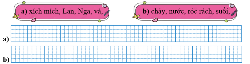 Sếp các từ ngữ thành câu rồi viết lại câu: (ảnh 1)
