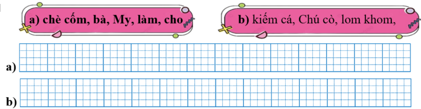Sếp các từ ngữ thành câu rồi viết lại câu: (ảnh 1)
