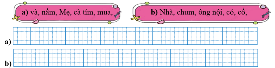 Sếp các từ ngữ thành câu rồi viết lại câu: (ảnh 1)