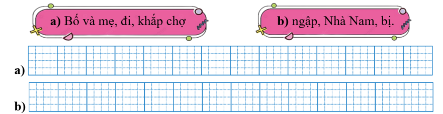 Sếp các từ ngữ thành câu rồi viết lại câu: (ảnh 1)