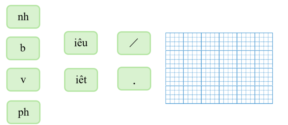 Em hãy ghép các chữ, các vần và các dấu thanh sau thành từ có nghĩa và viết lại: (ảnh 1)