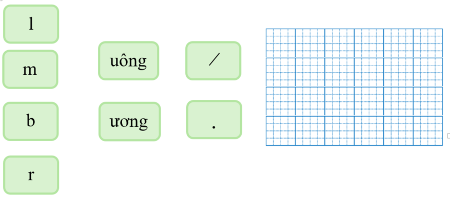 Em hãy ghép các chữ, các vần và các dấu thanh sau thành từ có nghĩa và viết lại: (ảnh 1)