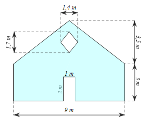 Nhà bác Nam có một bức tường với kích thước như trong sơ đồ (trên bức tường có chừa một ô thoáng hình thoi và một cửa đi hình chữ nhật). (ảnh 1)