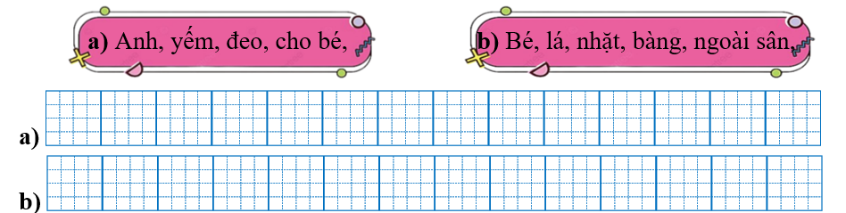 Sếp các từ ngữ thành câu rồi viết lại câu: (ảnh 1)