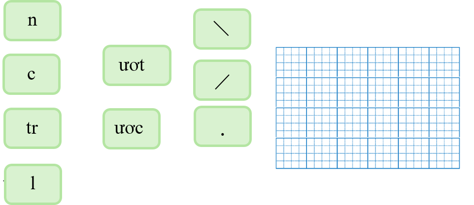 Em hãy ghép các chữ, các vần và các dấu thanh sau thành từ có nghĩa và viết lại: (ảnh 1)