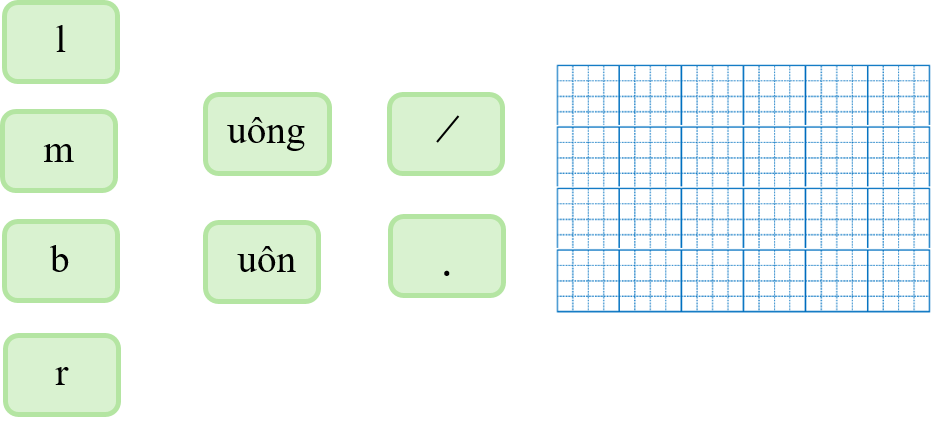 Em hãy ghép các chữ, các vần và các dấu thanh sau thành từ có nghĩa và viết lại: (ảnh 1)