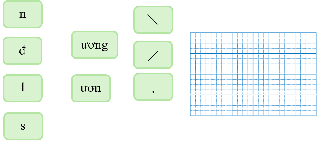 Em hãy ghép các chữ, các vần và các dấu thanh sau thành từ có nghĩa và viết lại: (ảnh 1)
