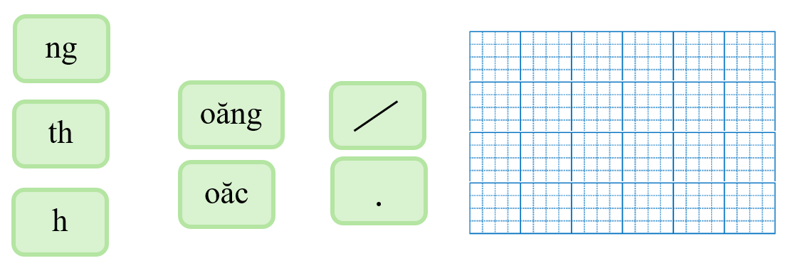 Em hãy ghép các chữ, các vần và các dấu thanh sau thành từ có nghĩa và viết lại: (ảnh 1)
