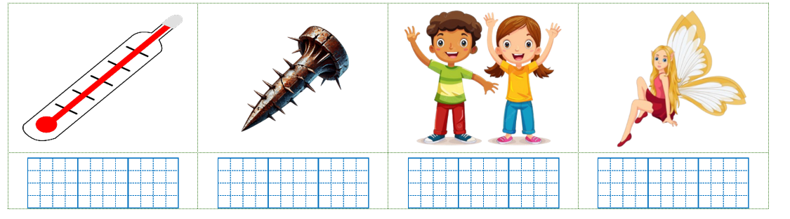 Viết các từ “nhiệt kế, cô tiên, tạm biệt, nhọn hoắt” dưới hình phù hợp: (ảnh 1)