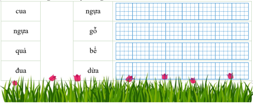 Nối đúng rồi viết lại từ ngữ: cua ngựa ngựa (ảnh 1)