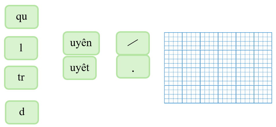 Em hãy ghép các chữ, các vần và các dấu thanh sau thành từ có nghĩa và viết lại: (ảnh 1)