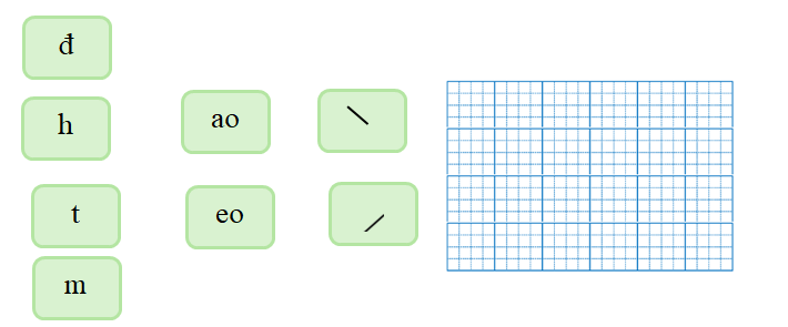 Em hãy ghép các chữ, các vần và các dấu thanh sau thành từ có nghĩa và viết lại: (ảnh 1)