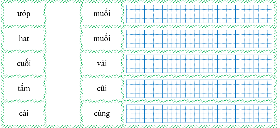 Nối đúng rồi viết lại từ ngữ: ướp		muối	 (ảnh 1)