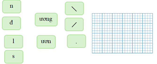 Em hãy ghép các chữ, các vần và các dấu thanh sau thành từ có nghĩa và viết lại: (ảnh 1)