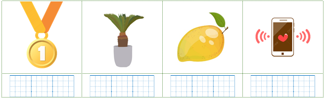 Viết các từ “quả xoài, điện thoại, huy chương, vạn tuế” vào hình phù hợp: (ảnh 1)