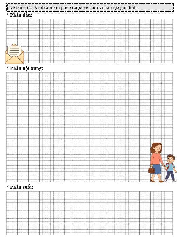 Đề bài số 2: Viết đơn xin phép được về sớm vì có việc gia đình. (ảnh 1)