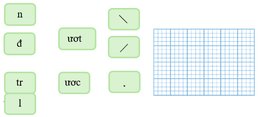 Em hãy ghép các chữ, các vần và các dấu thanh sau thành từ có nghĩa và viết lại: (ảnh 1)