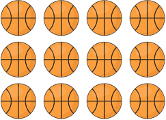 Khoanh tròn vào 1/4 số quả bóng trong mỗi hình (ảnh 1)