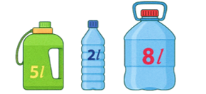 Tổng số lít nước là: A. 13 l B. 15 l C. 16 l D. 12 l (ảnh 1)