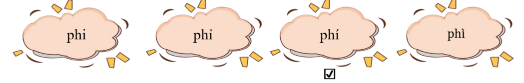 Đánh dấu ☑ vào ô trống chứa từ ngữ đúng với hành động trong hình dưới đây: (ảnh 2)