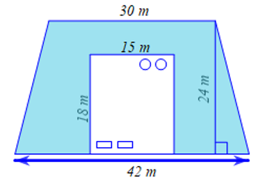 Một khu đất hình thang cân được người ta chia làm hai phần, một phần có dạng hình chữ nhật dùng để làm nhà và một phần còn lại dùng để trồng cỏ bao quanh ngôi nhà với các kích thước như hình vẽ. (ảnh 1)