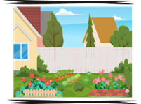 A picture frame with a garden and a fence

AI-generated content may be incorrect.